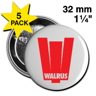 Badges ~ Badge moyen 32 mm ~ 5 Badges Walrus (blanc)