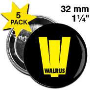 Badges ~ Badge moyen 32 mm ~ 5 Badges Walrus (noir)